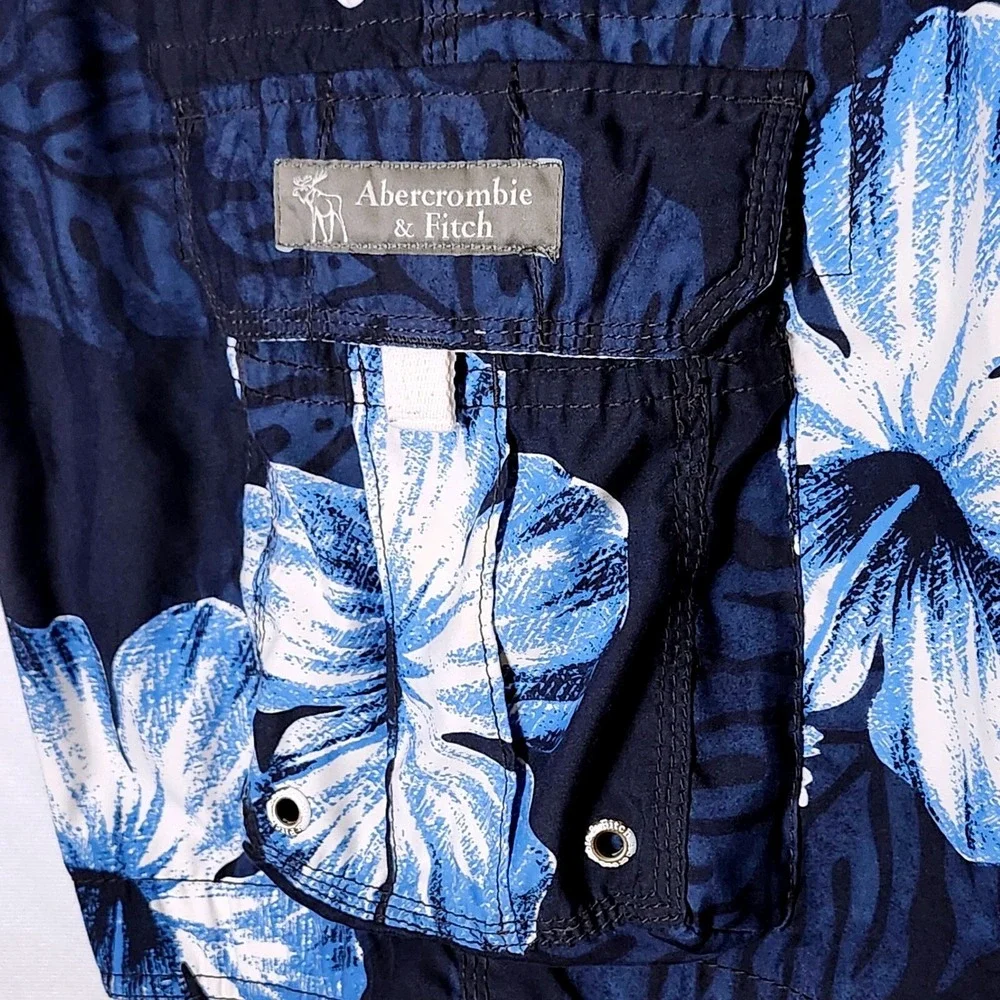 Abercrombie & Fitch Mens Blue Hibiscus Floral Board‎ Shorts Navy Size Large L